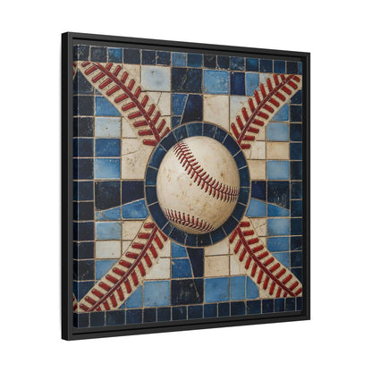 Side Mockup 31. Vintage Baseball Mosaic shown as framed canvas print