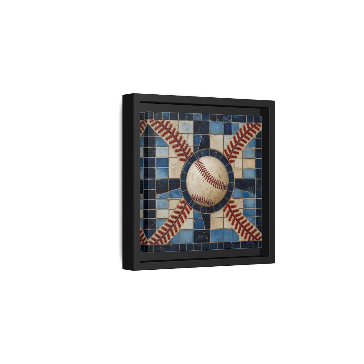 Side Mockup 3. Vintage Baseball Mosaic shown as framed canvas print