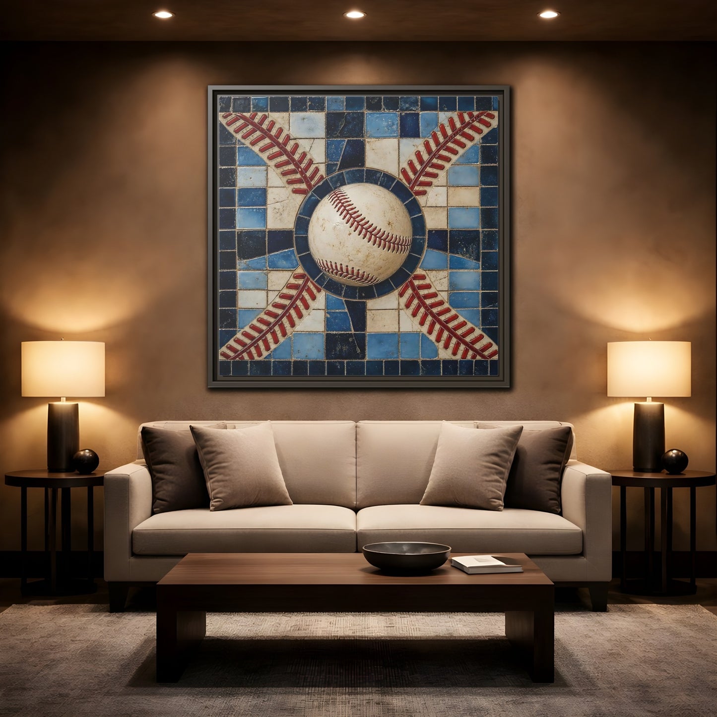 Mockup 2. Vintage Baseball Mosaic shown as framed canvas print