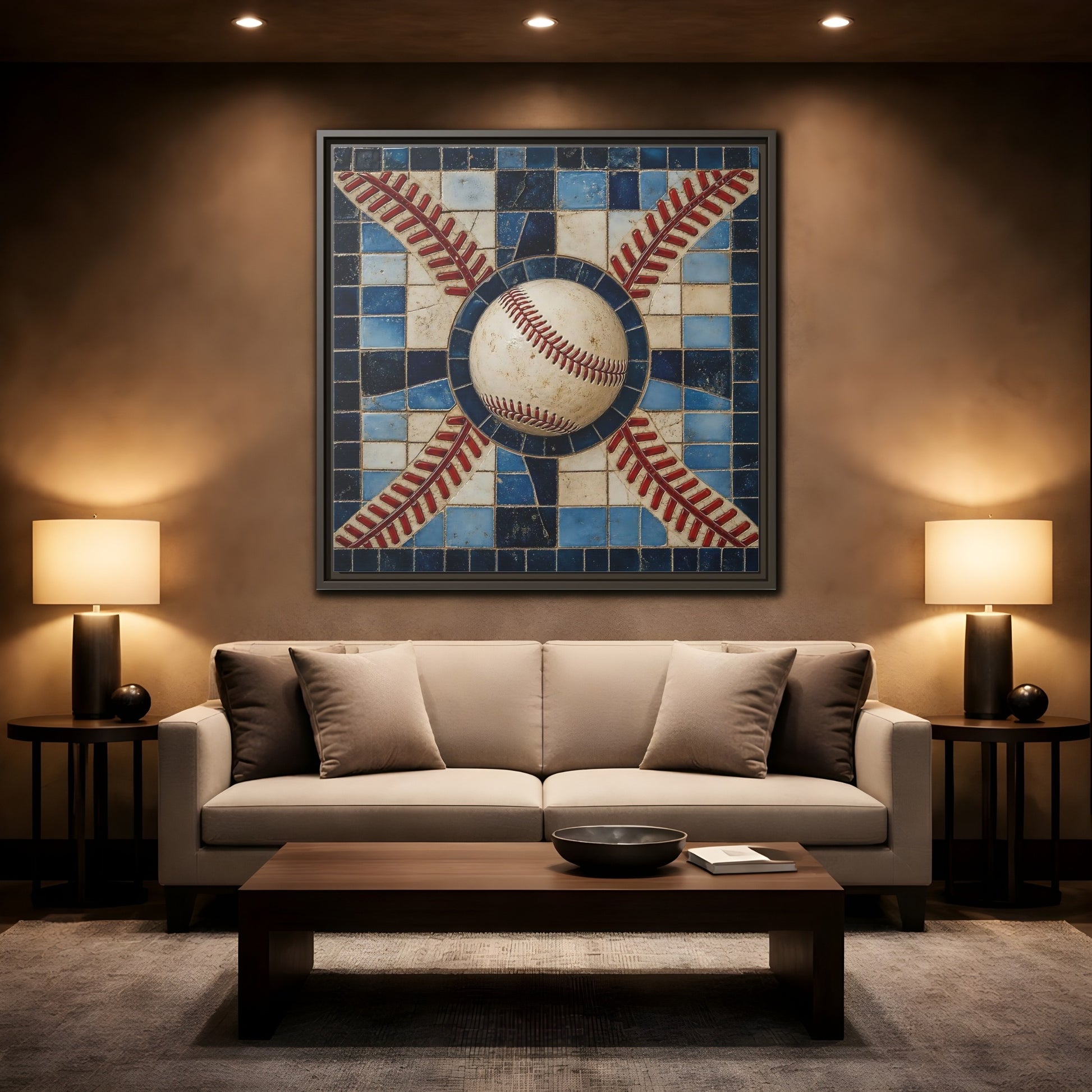 Mockup 2. Vintage Baseball Mosaic shown as framed canvas print