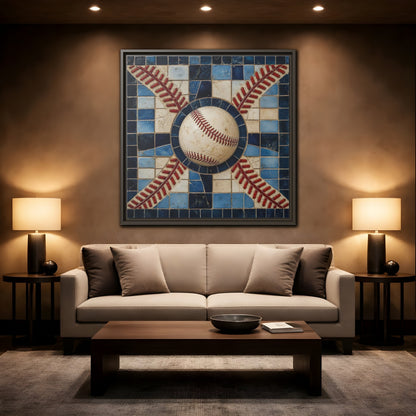 Mockup 2. Vintage Baseball Mosaic shown as framed canvas print