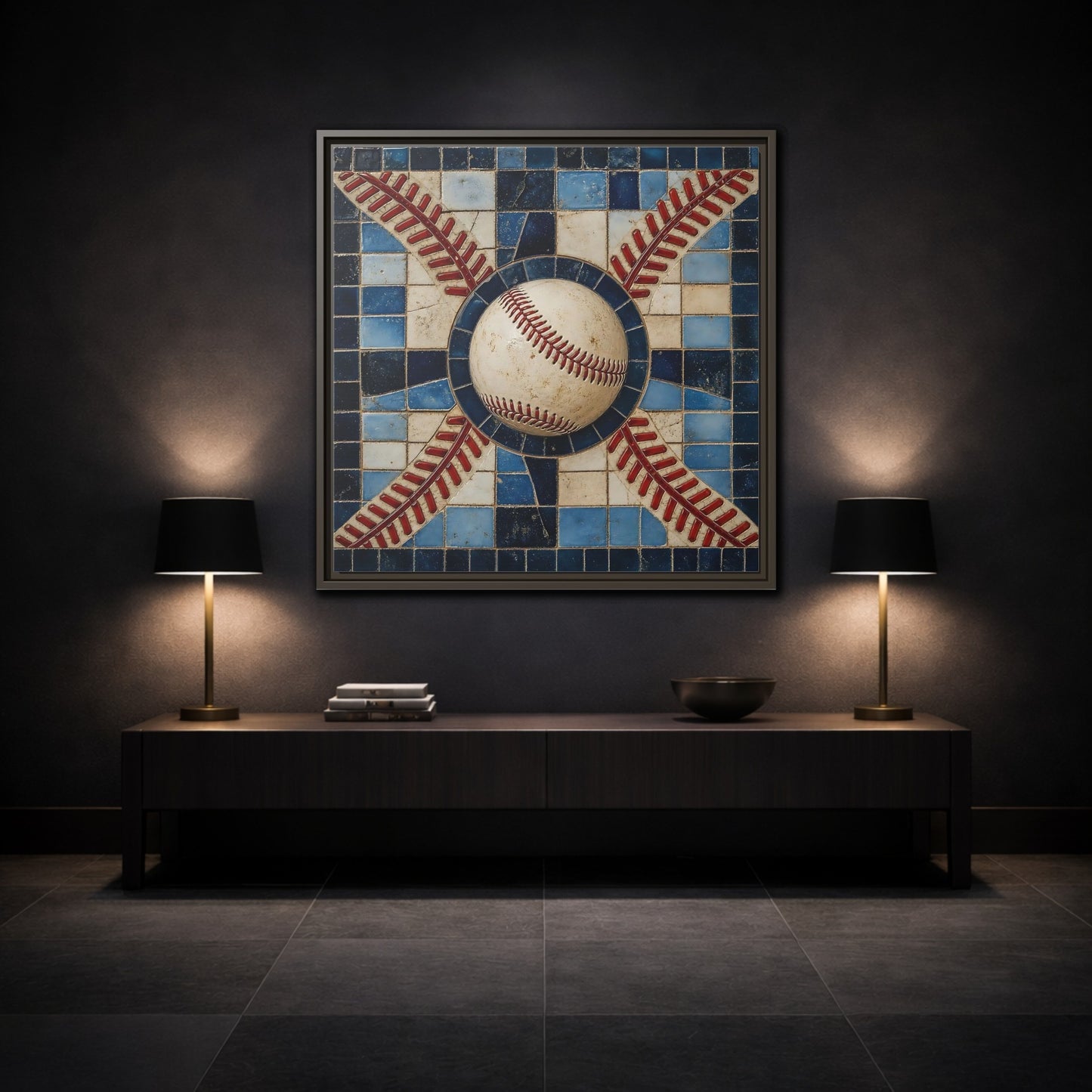 Mockup 3. Vintage Baseball Mosaic shown as framed canvas print