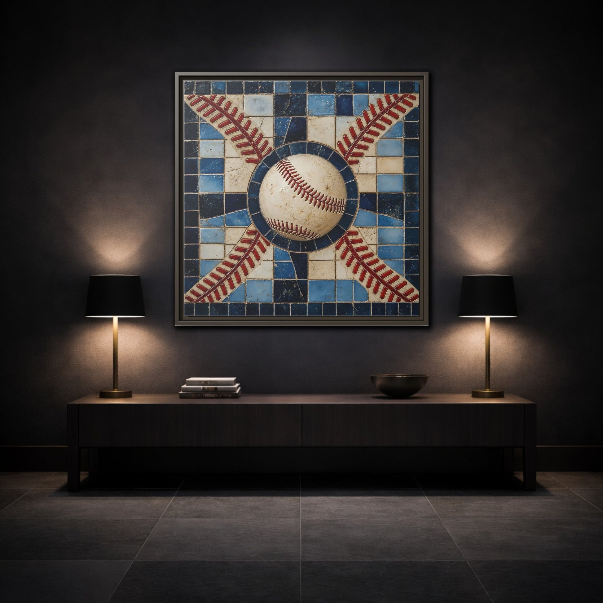 Mockup 3. Vintage Baseball Mosaic shown as framed canvas print