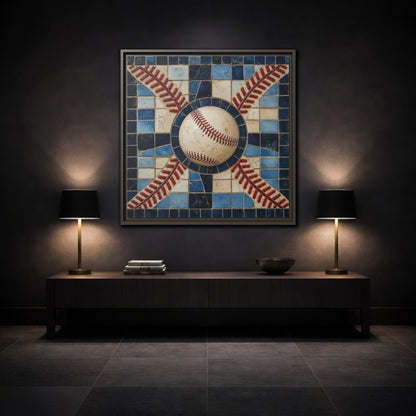 Mockup 3. Vintage Baseball Mosaic shown as framed canvas print