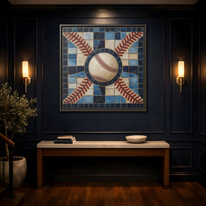Mockup 4. Vintage Baseball Mosaic shown as framed canvas print