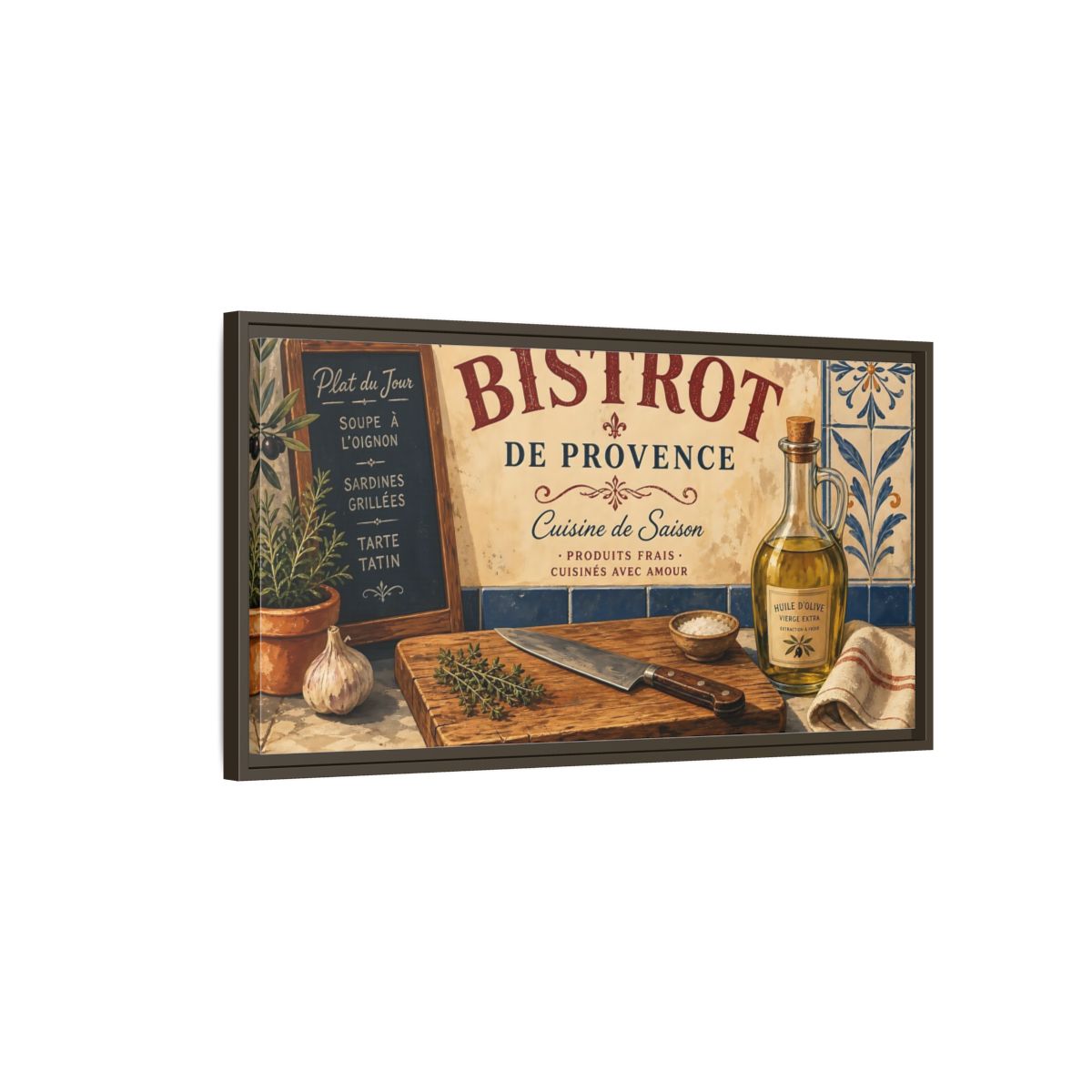 Main Mockup. Vintage Bistro Scene French Bistro shown as framed canvas print