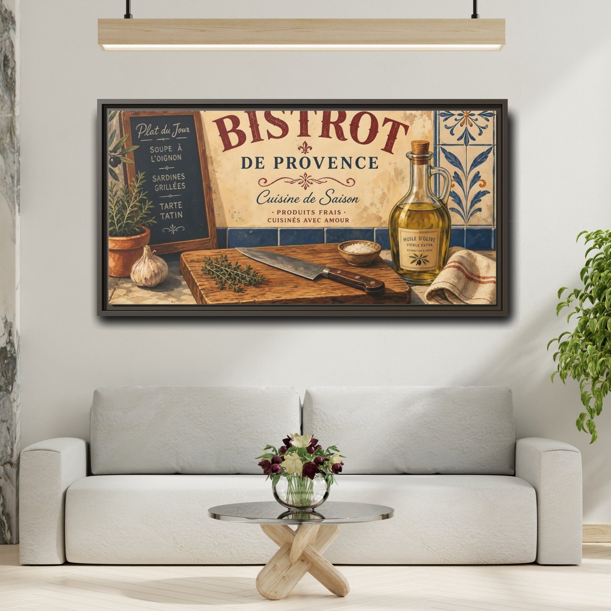 Mockup 2. Vintage Bistro Scene French Bistro shown as framed canvas print