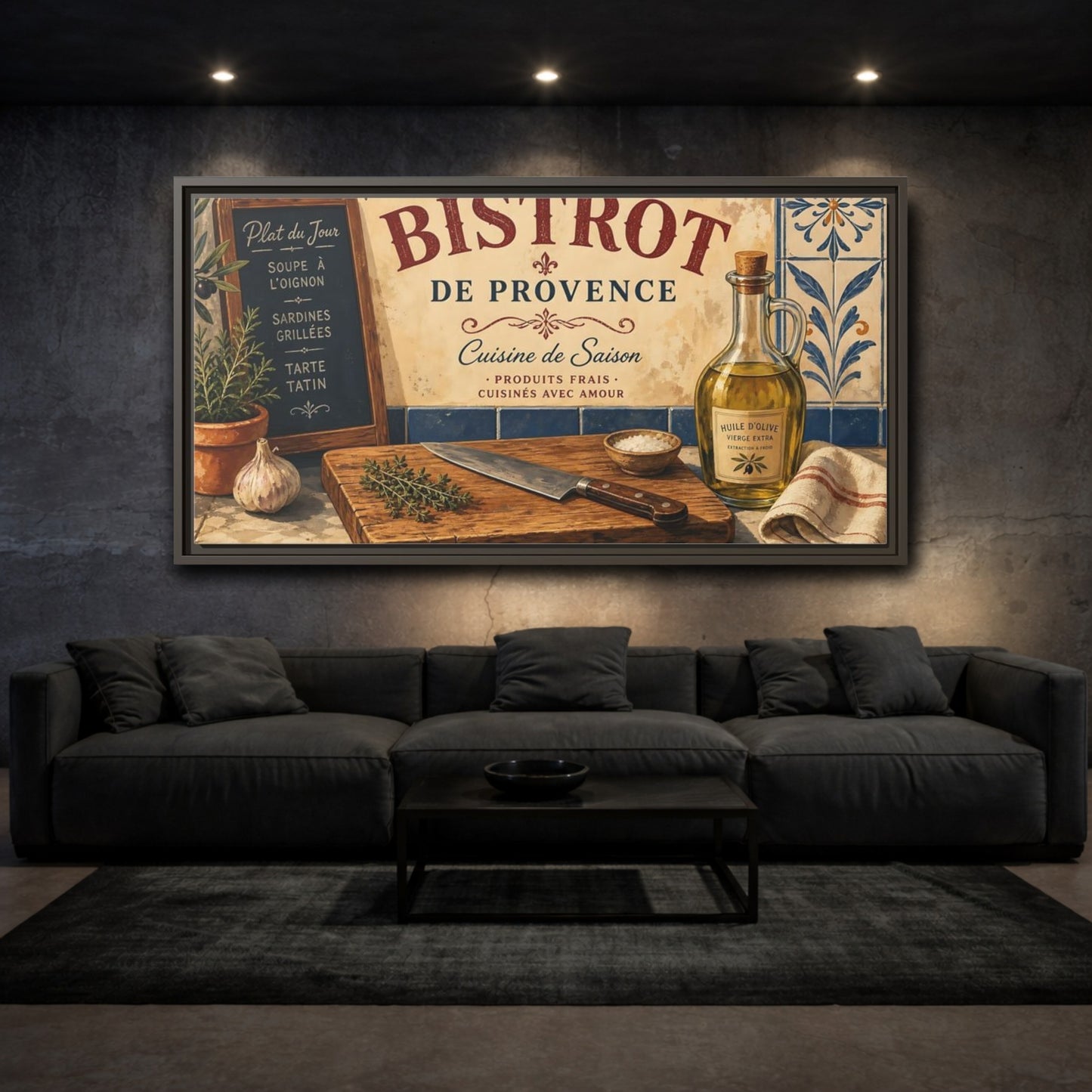 Mockup 3. Vintage Bistro Scene French Bistro shown as framed canvas print