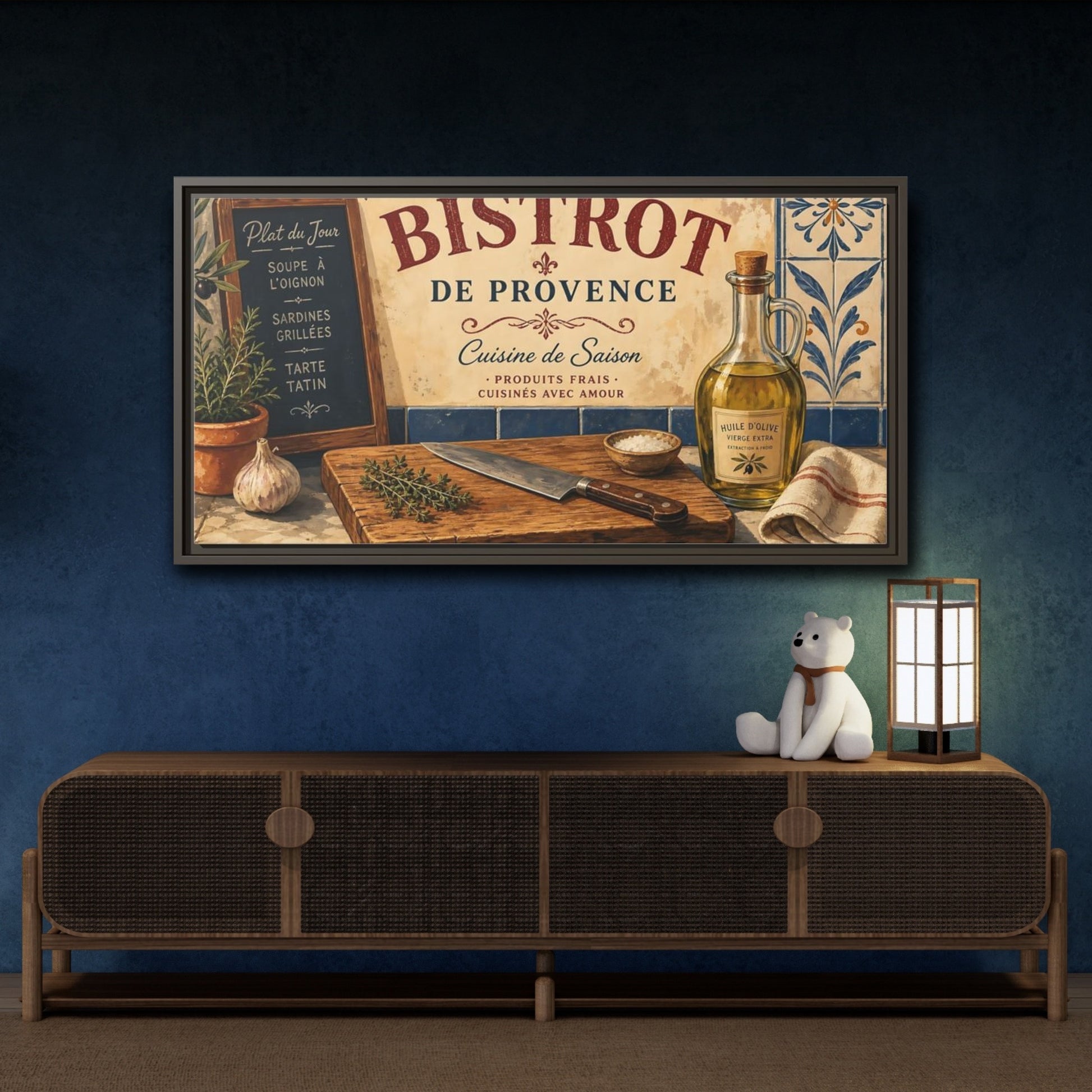 Mockup 4. Vintage Bistro Scene French Bistro shown as framed canvas print