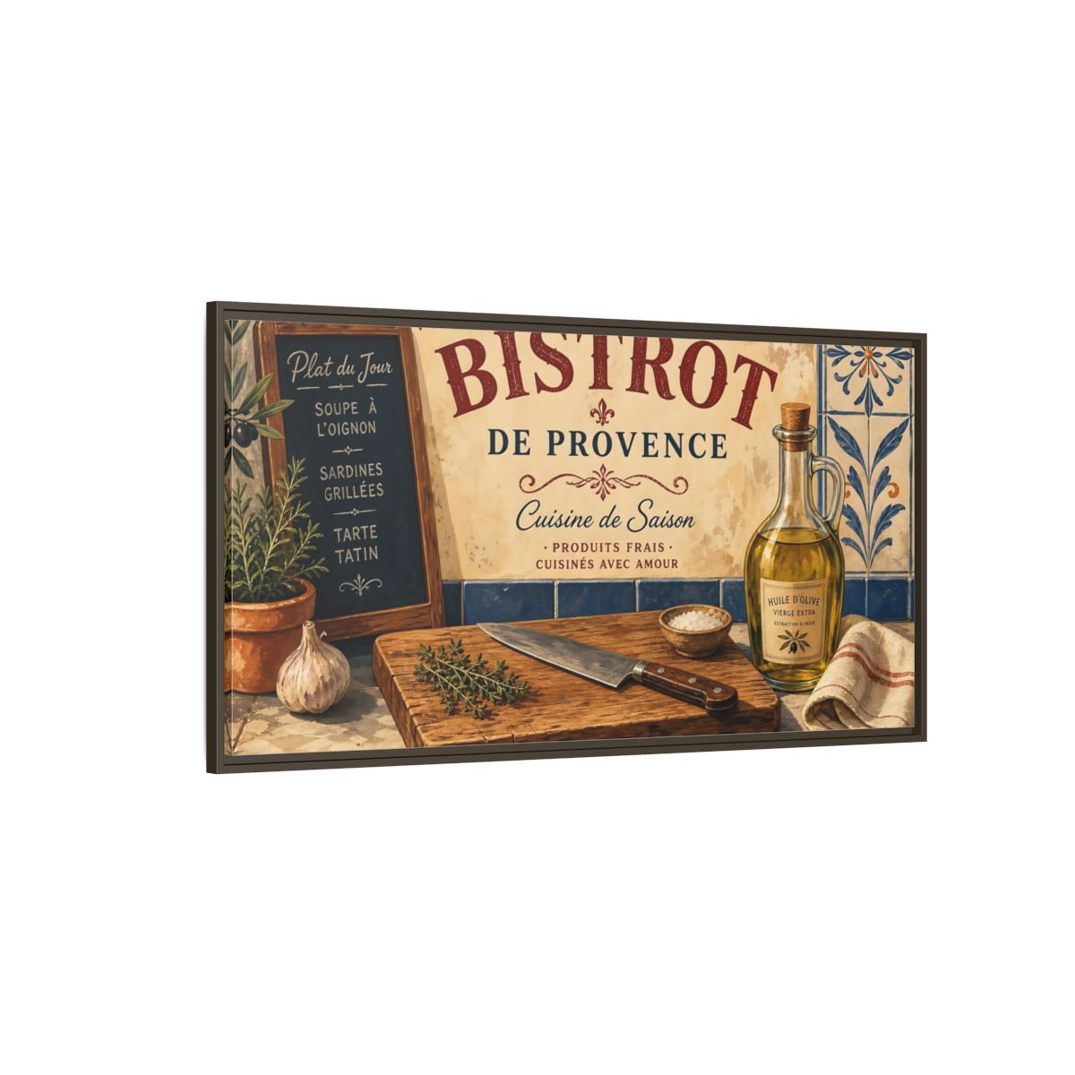 Side Mockup 4. Vintage Bistro Scene French Bistro shown as framed canvas print