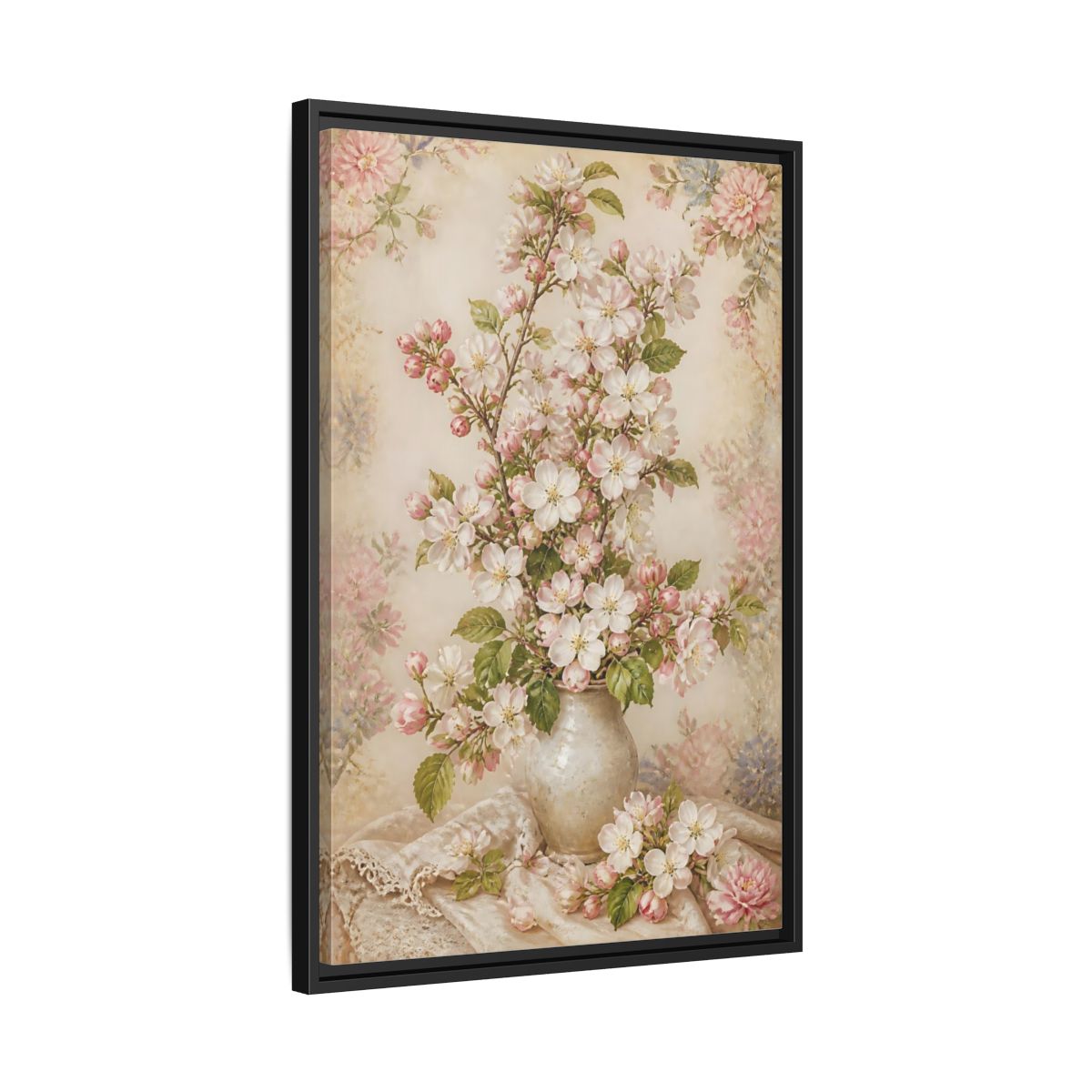 Side Mockup 14. Vintage Blossom Bouquet shown as framed canvas print