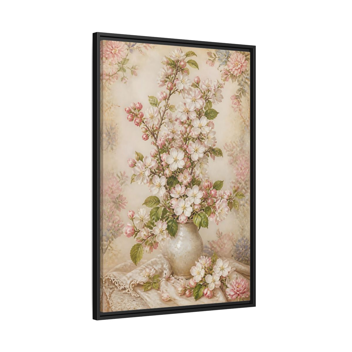 Side Mockup 13. Vintage Blossom Bouquet shown as framed canvas print