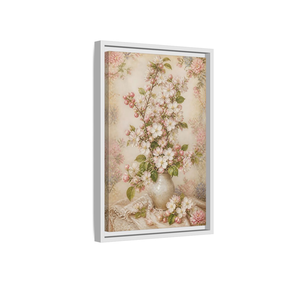 Side Mockup 4. Vintage Blossom Bouquet shown as framed canvas print