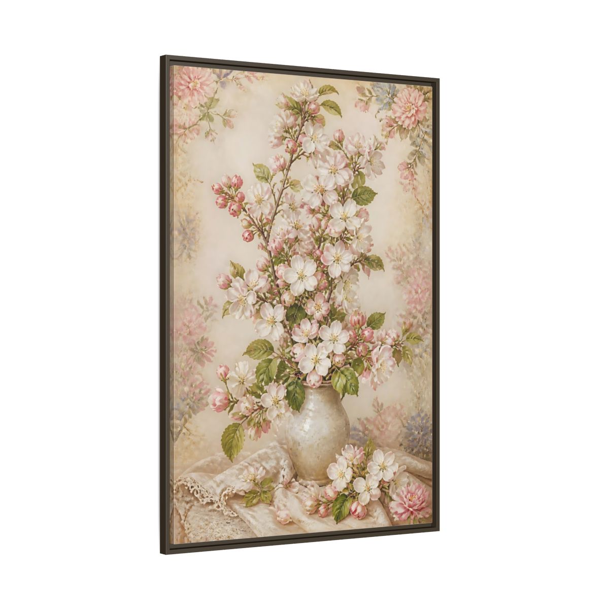 Side Mockup 8. Vintage Blossom Bouquet shown as framed canvas print