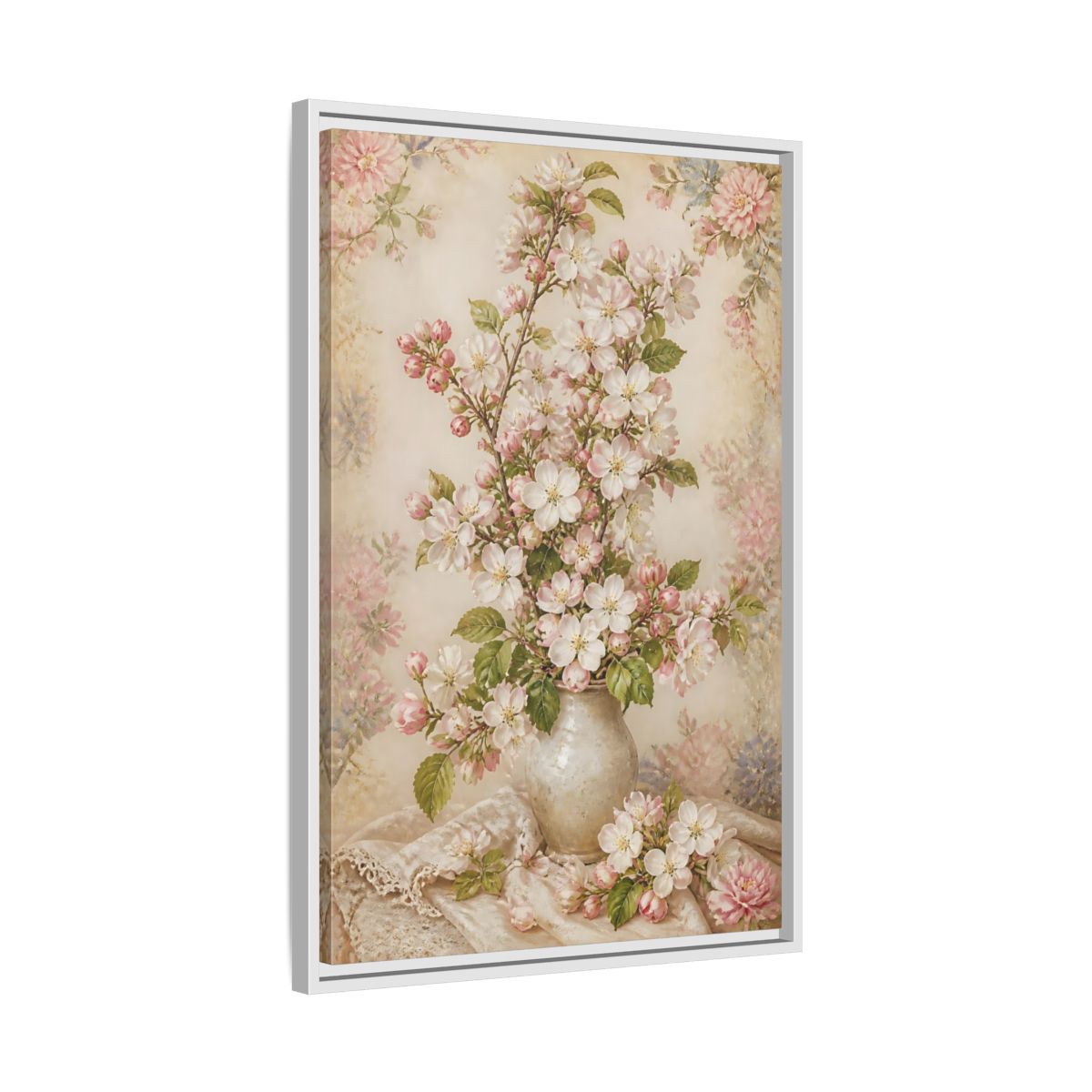 Side Mockup 10. Vintage Blossom Bouquet shown as framed canvas print