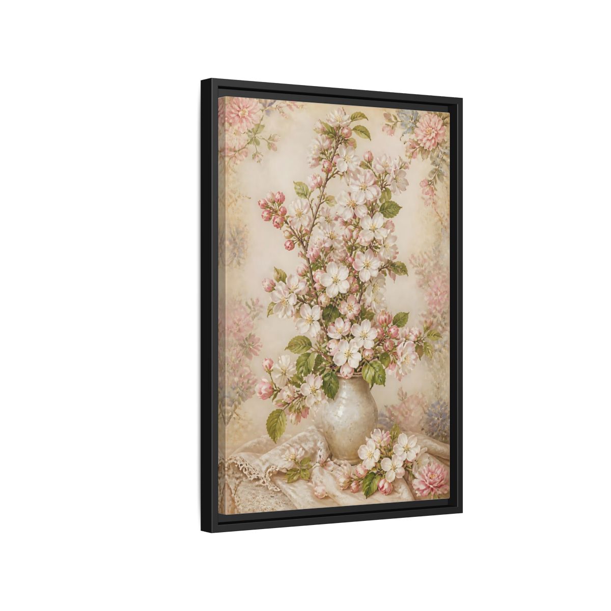 Side Mockup 3. Vintage Blossom Bouquet shown as framed canvas print