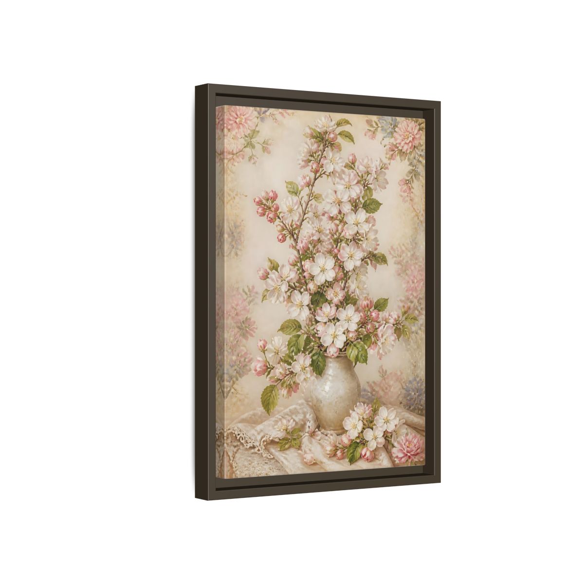 Side Mockup 5. Vintage Blossom Bouquet shown as framed canvas print