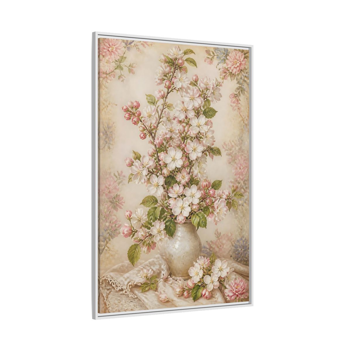 Side Mockup 7. Vintage Blossom Bouquet shown as framed canvas print
