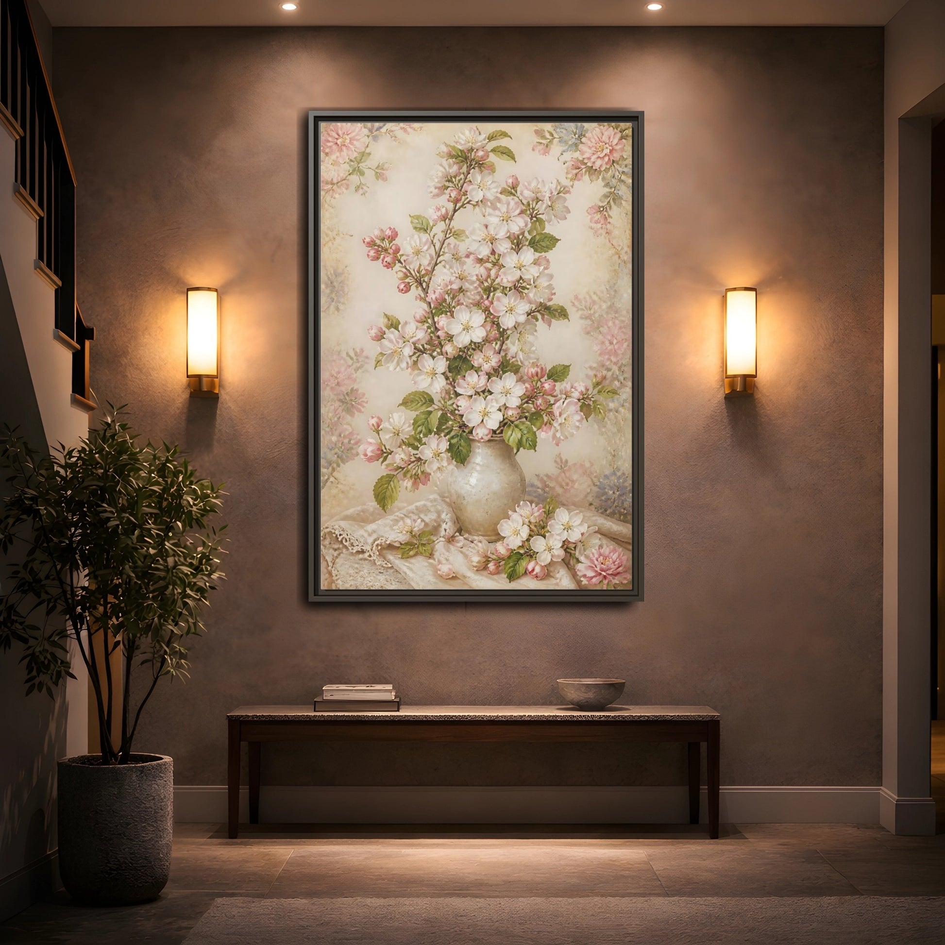 Mockup 2. Vintage Blossom Bouquet shown as framed canvas print