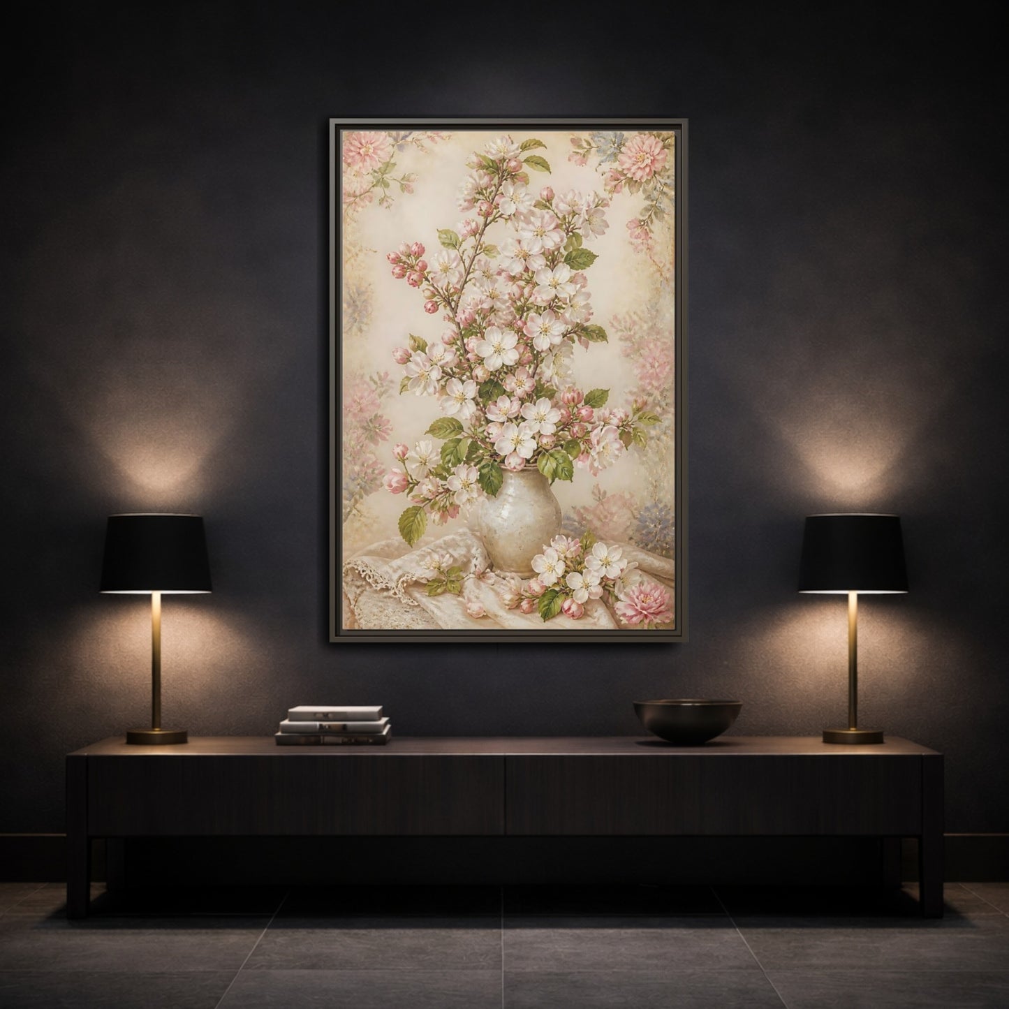 Mockup 3. Vintage Blossom Bouquet shown as framed canvas print