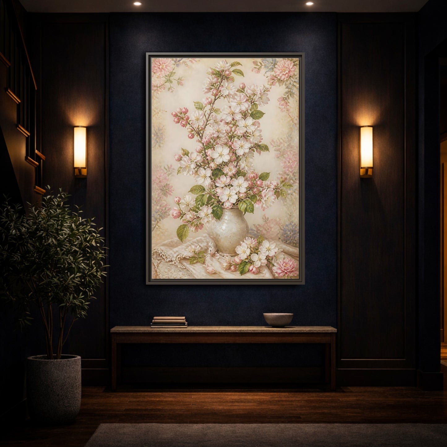Mockup 4. Vintage Blossom Bouquet shown as framed canvas print