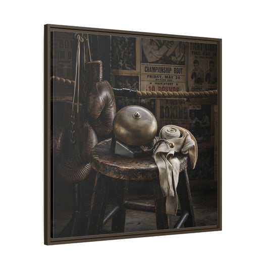 Main Mockup. Vintage Boxing Gym Still Life shown as framed canvas print