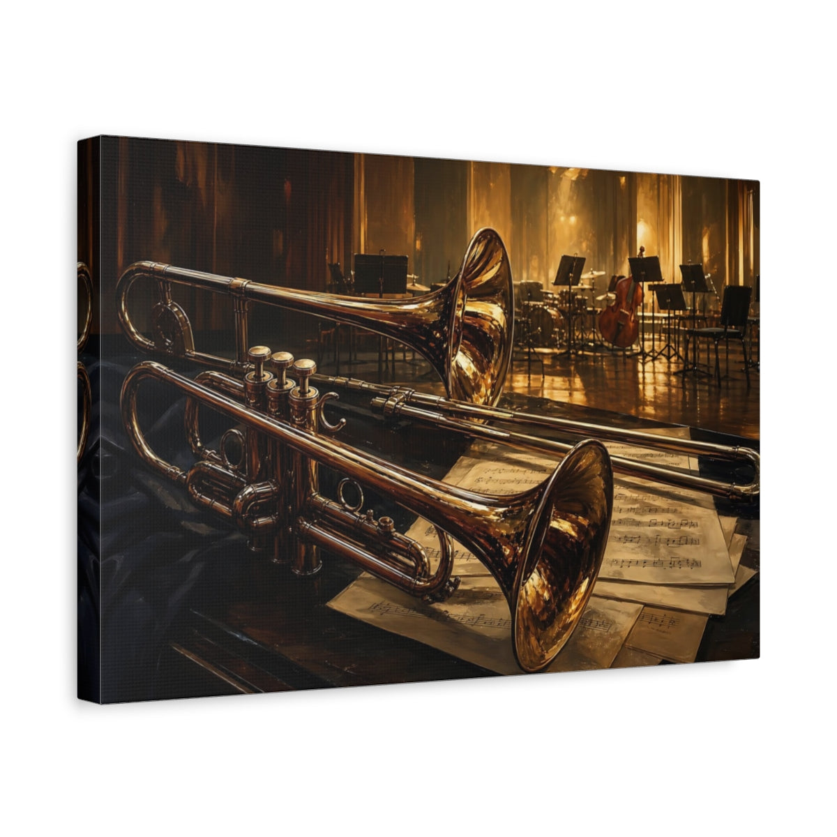 Side Mockup 4. Vintage Brass Instruments Golden Brass Instruments shown as canvas print