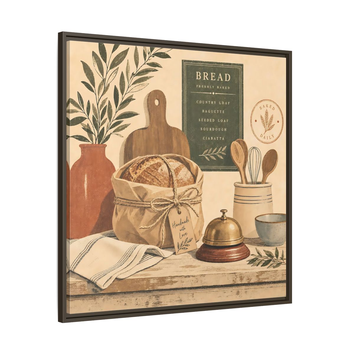 Main Mockup. Vintage Bread Rustic Bakery shown as stretched canvas wall art