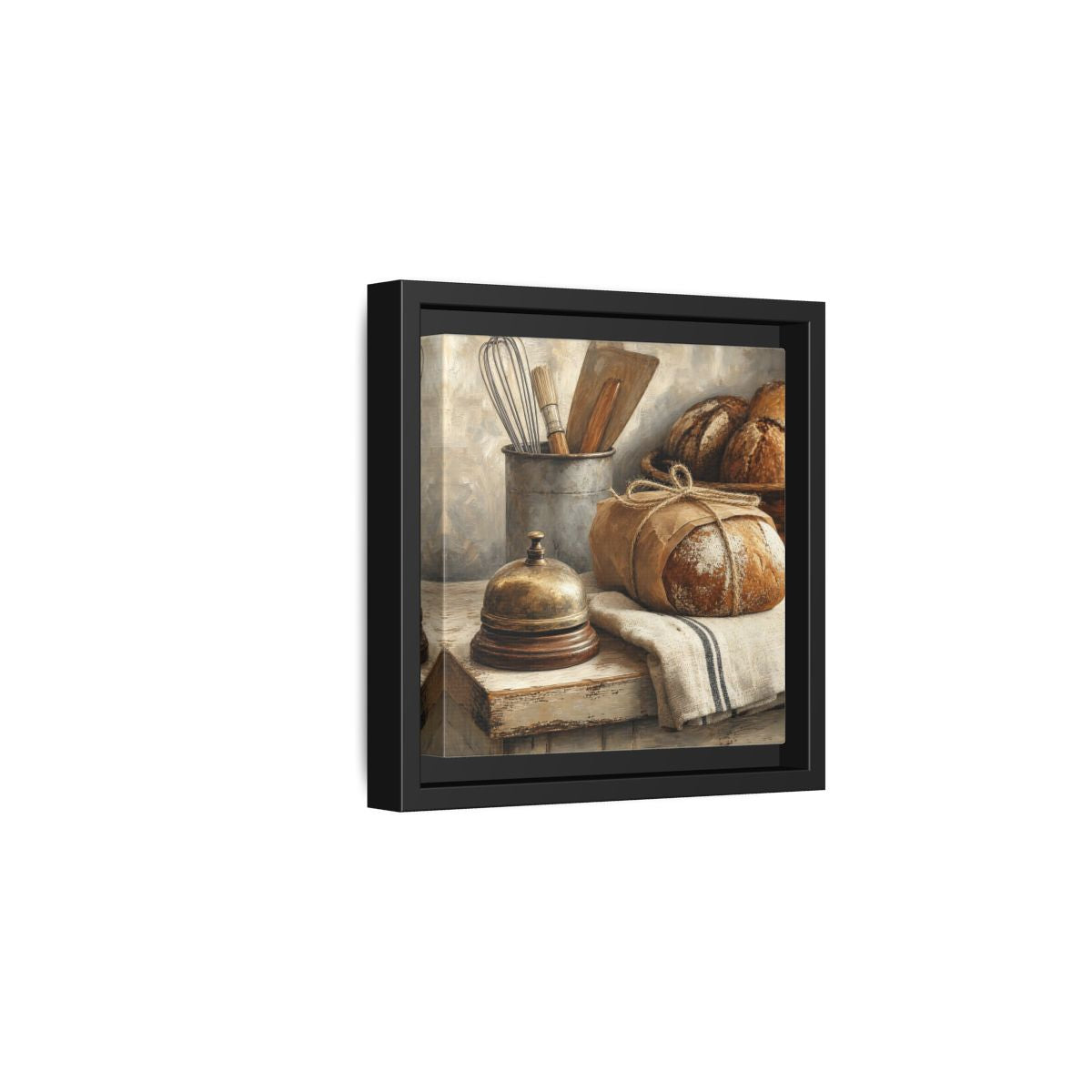 Side Mockup 3. Vintage Bread Rustic Bakery shown as stretched canvas wall art