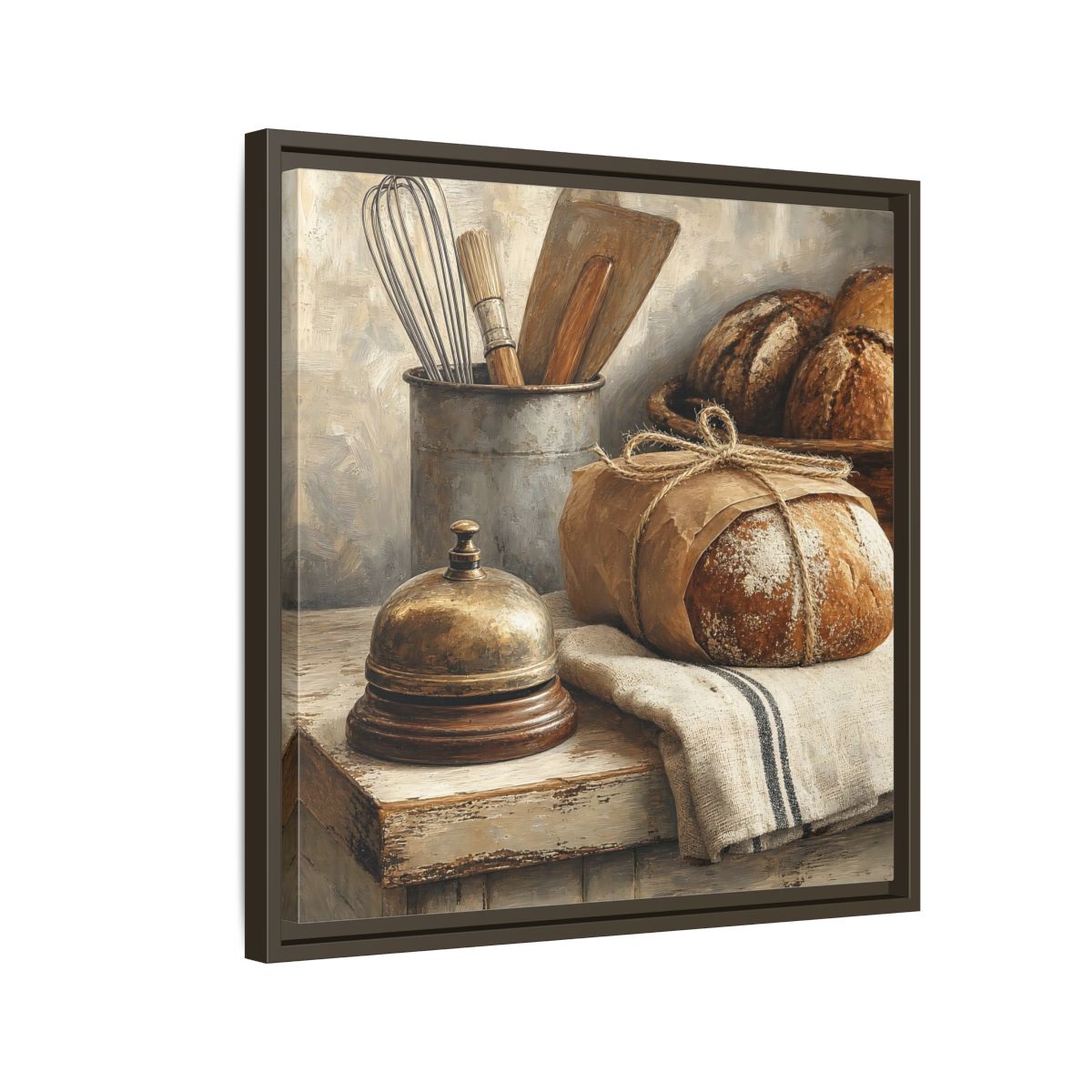 Side Mockup 11. Vintage Bread Rustic Bakery shown as stretched canvas wall art