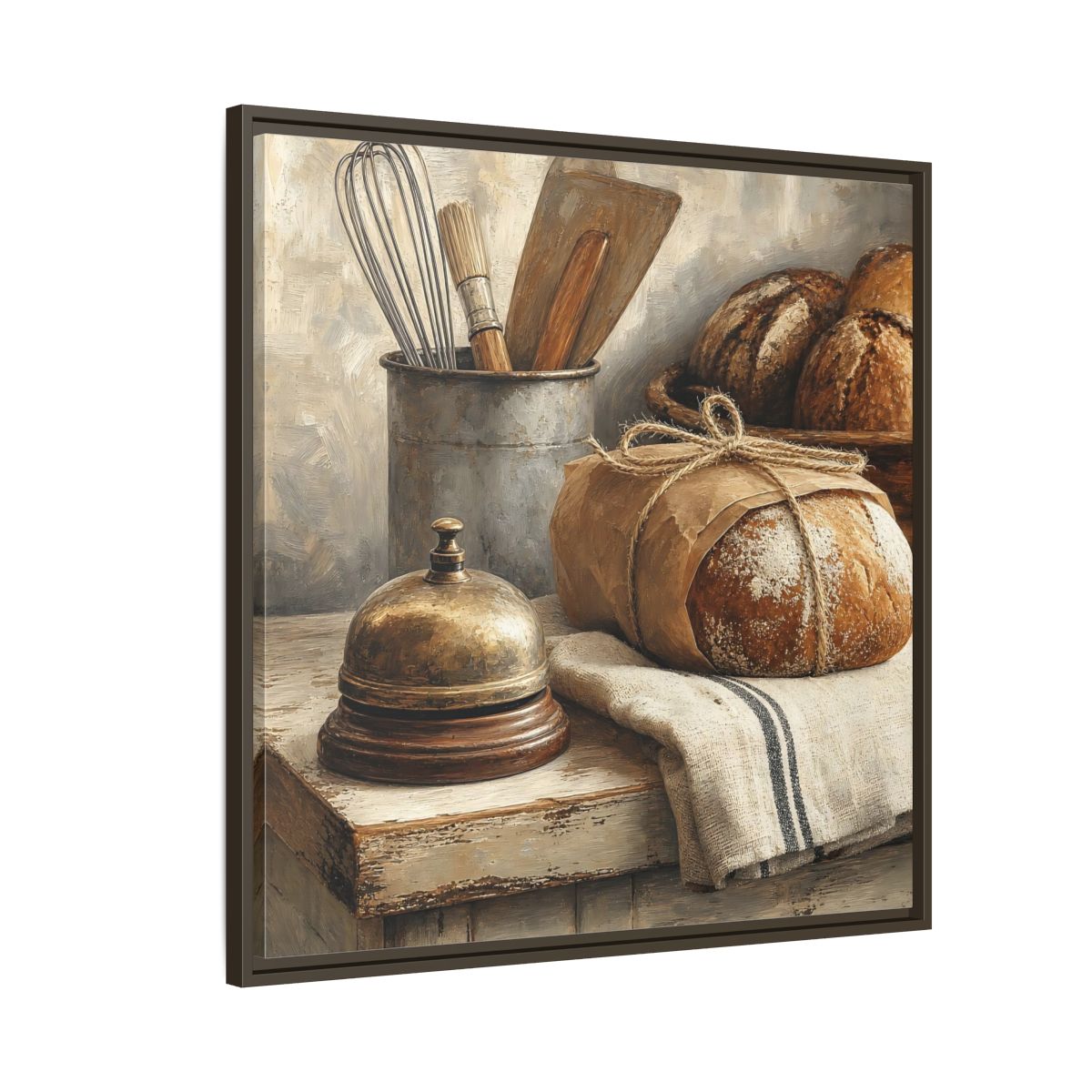 Side Mockup 8. Vintage Bread Rustic Bakery shown as stretched canvas wall art