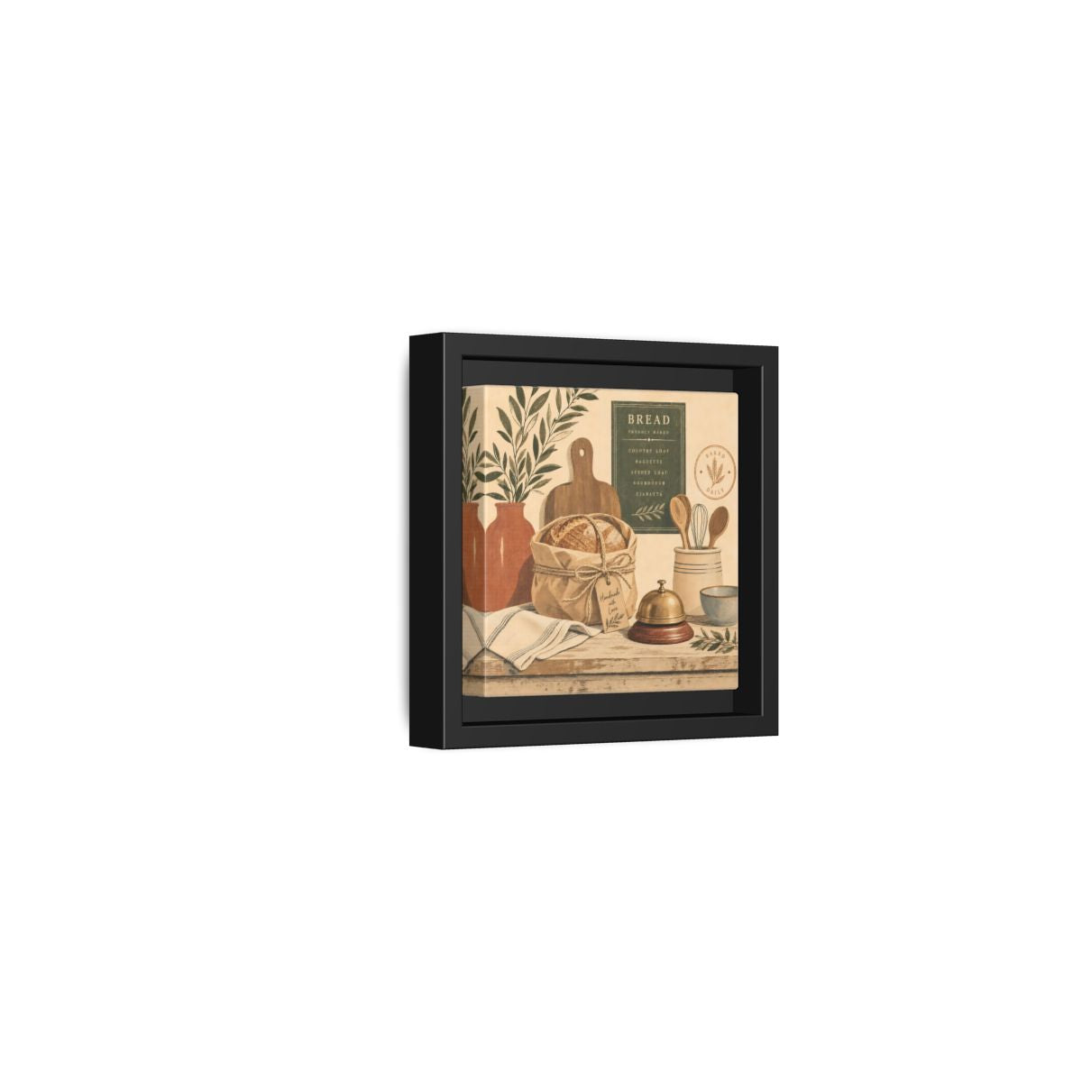 Side Mockup 24. Vintage Bread Rustic Bakery shown as stretched canvas wall art