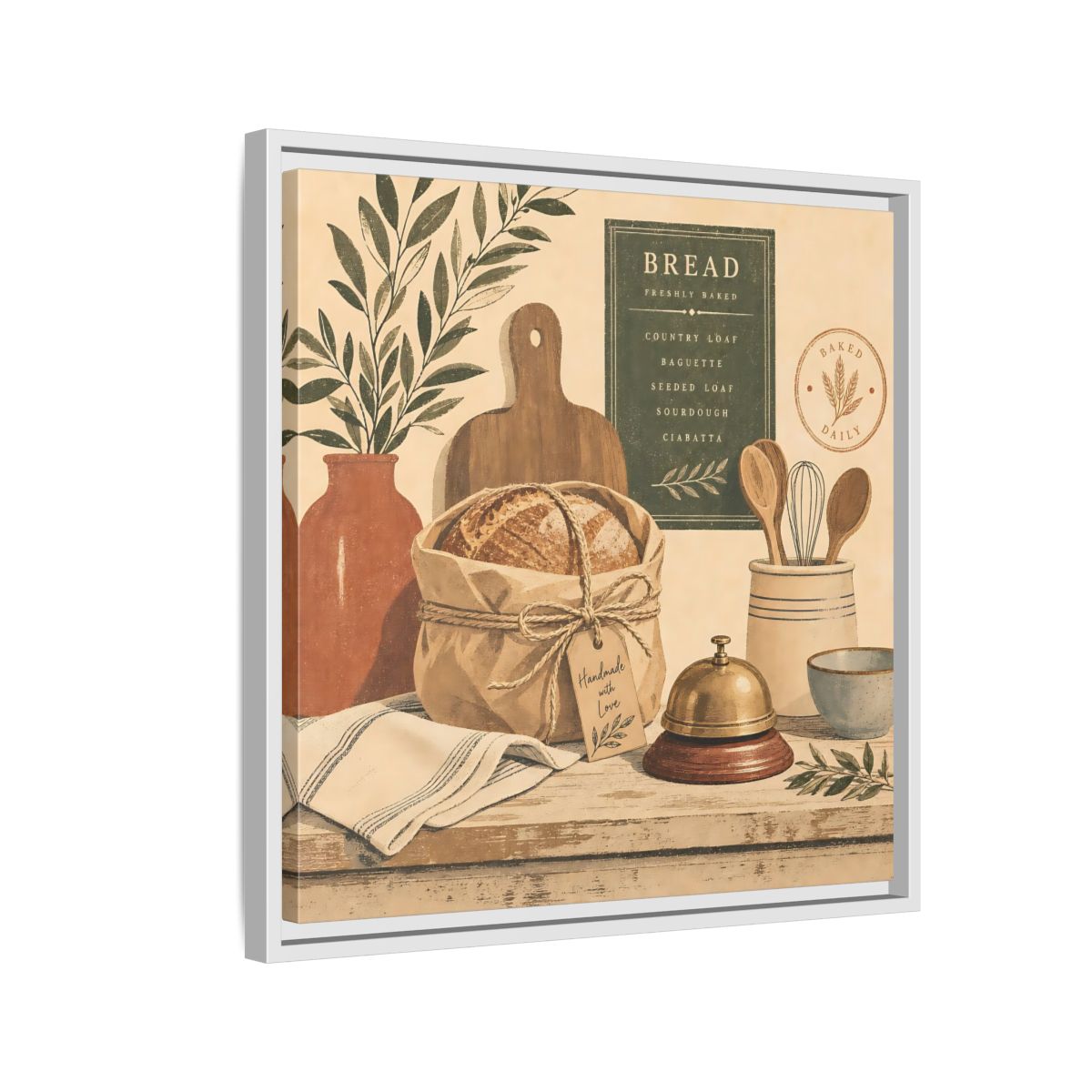 Side Mockup 10. Vintage Bread Rustic Bakery shown as stretched canvas wall art