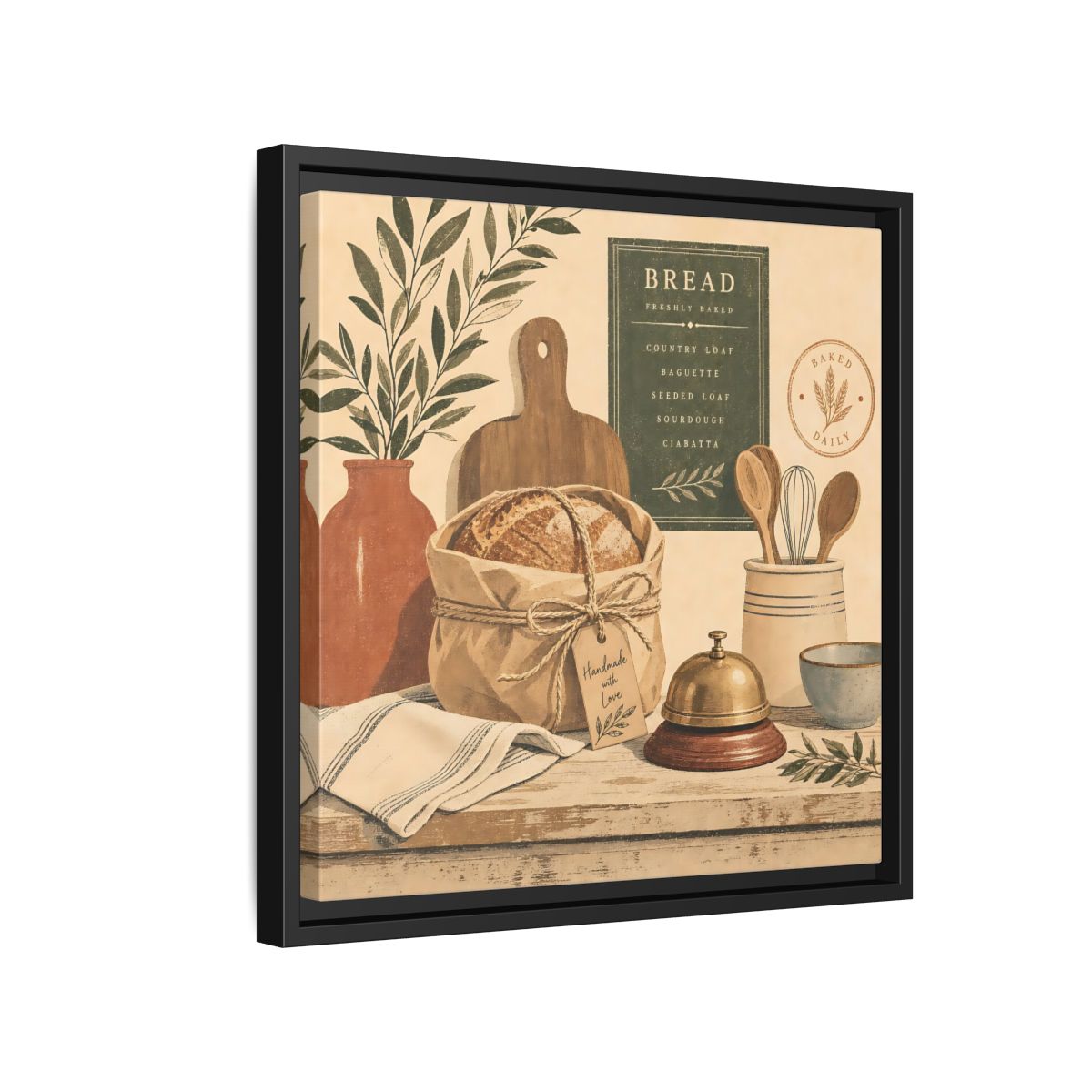 Side Mockup 15. Vintage Bread Rustic Bakery shown as stretched canvas wall art