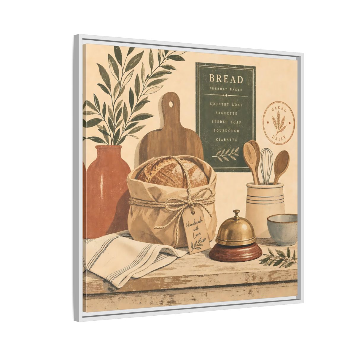 Side Mockup 7. Vintage Bread Rustic Bakery shown as stretched canvas wall art