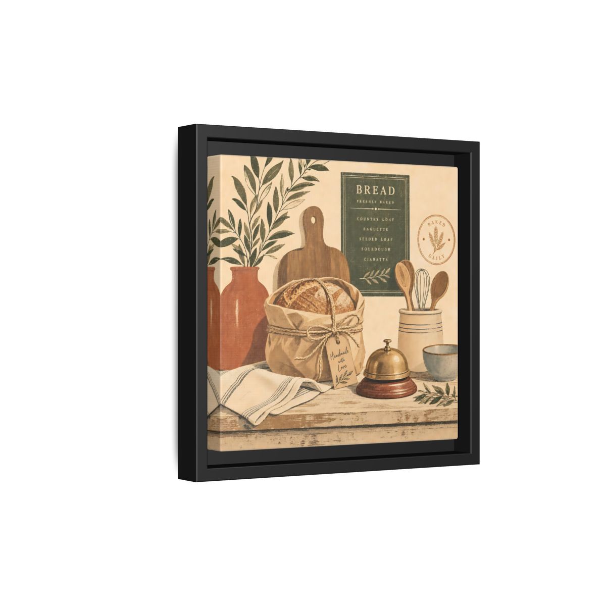 Side Mockup 21. Vintage Bread Rustic Bakery shown as stretched canvas wall art