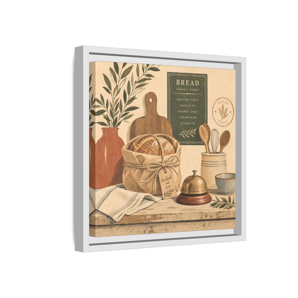 Side Mockup 16. Vintage Bread Rustic Bakery shown as stretched canvas wall art