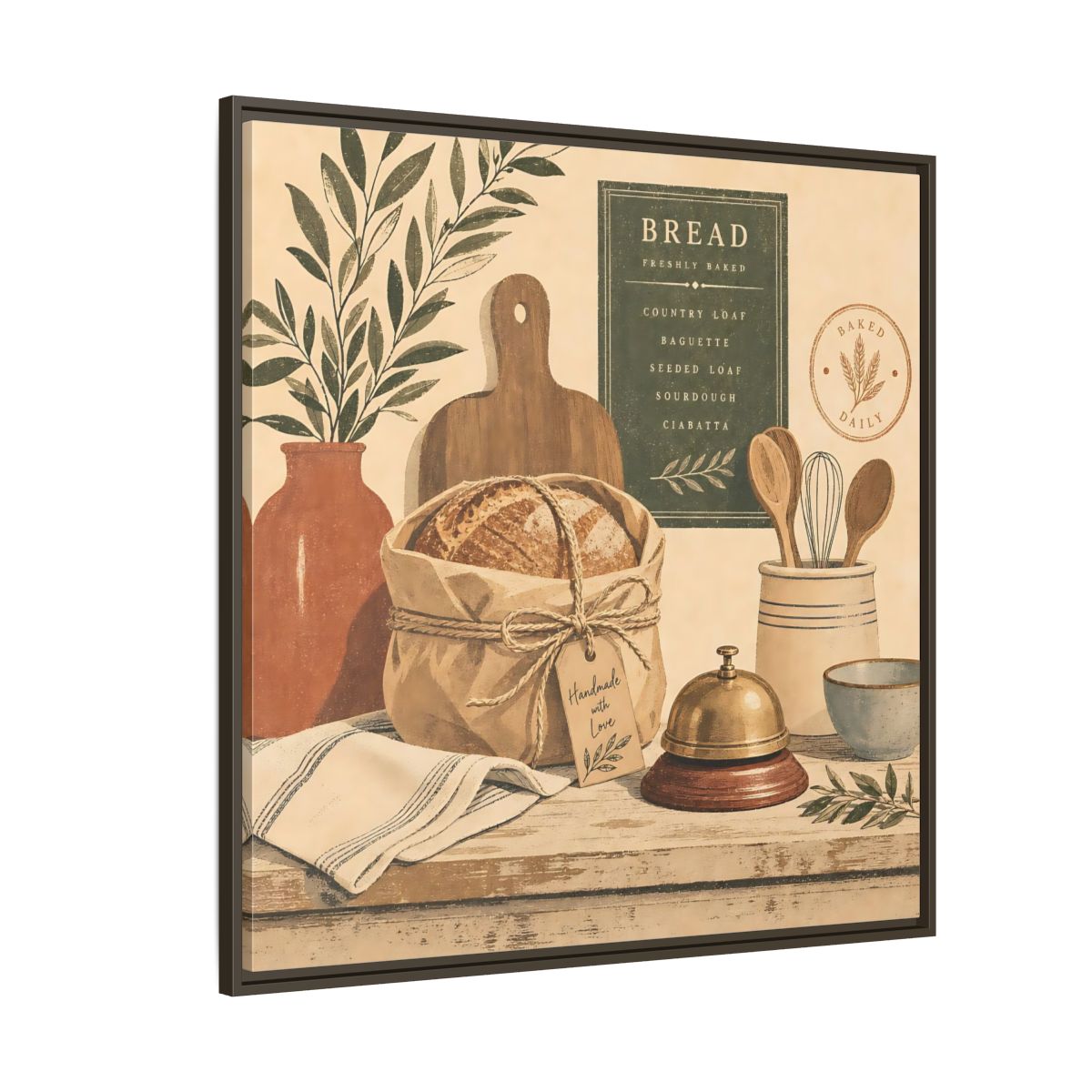 Side Mockup 5. Vintage Bread Rustic Bakery shown as stretched canvas wall art