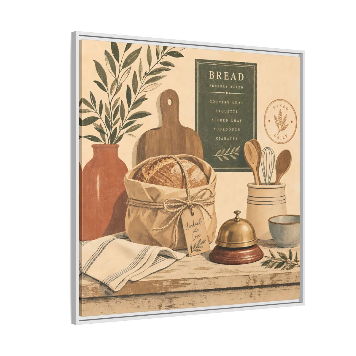Side Mockup 4. Vintage Bread Rustic Bakery shown as stretched canvas wall art