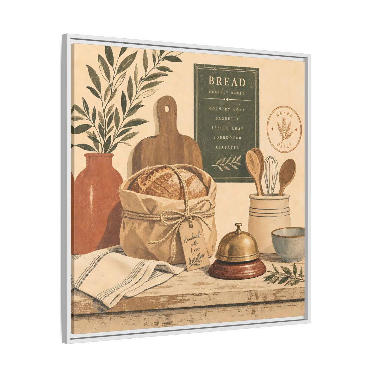 Side Mockup 25. Vintage Bread Rustic Bakery shown as stretched canvas wall art