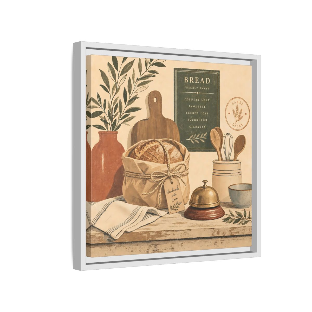 Side Mockup 13. Vintage Bread Rustic Bakery shown as stretched canvas wall art