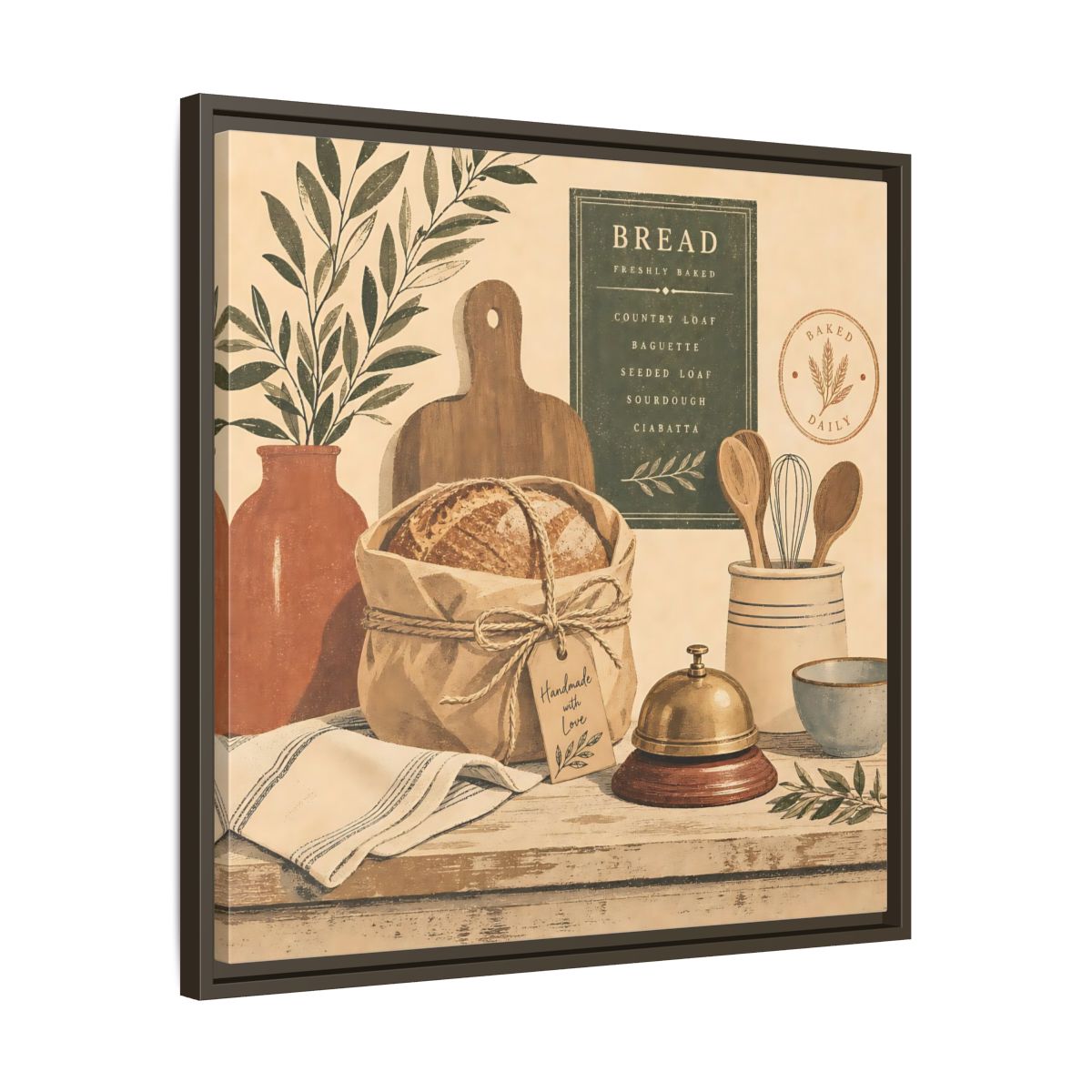 Side Mockup 27. Vintage Bread Rustic Bakery shown as stretched canvas wall art