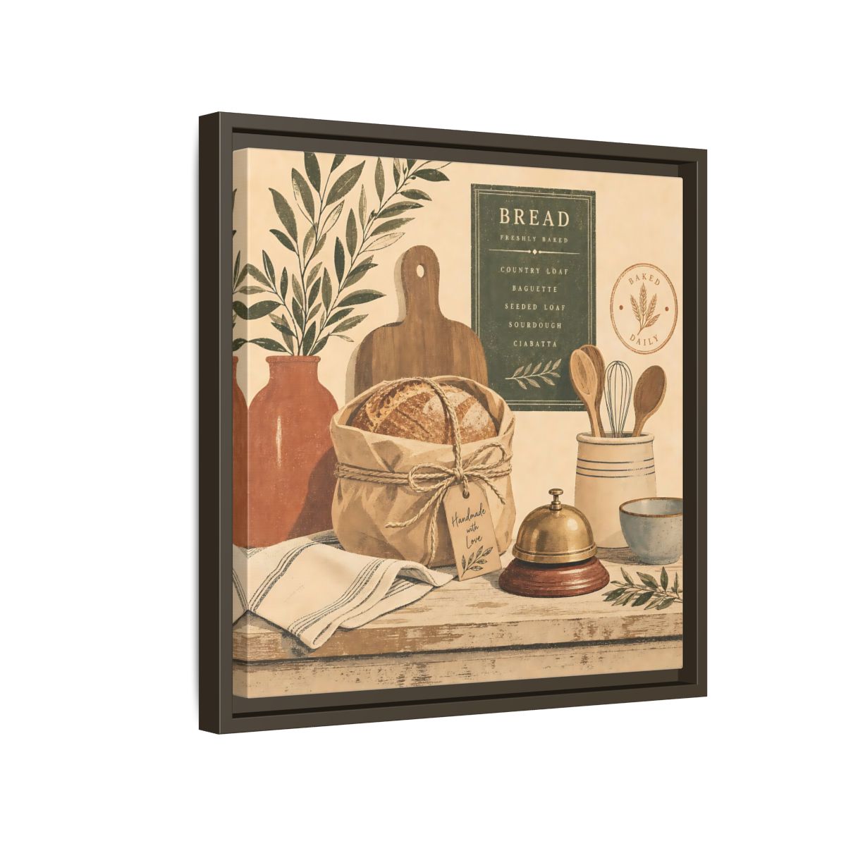Side Mockup 14. Vintage Bread Rustic Bakery shown as stretched canvas wall art