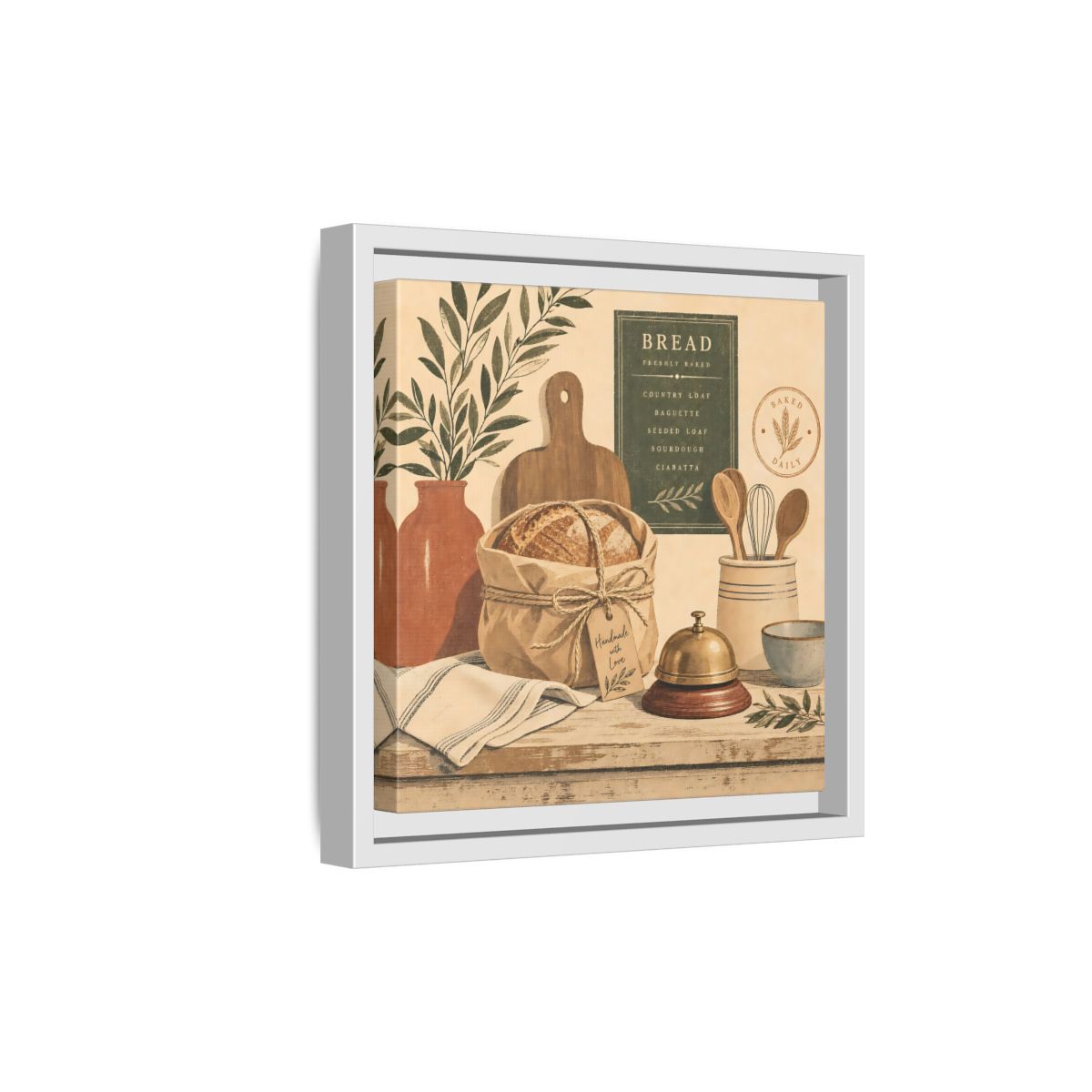 Side Mockup 19. Vintage Bread Rustic Bakery shown as stretched canvas wall art