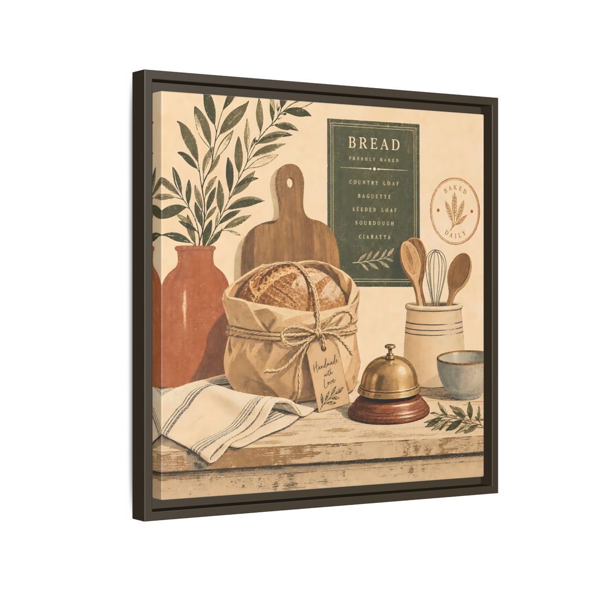Side Mockup 11. Vintage Bread Rustic Bakery shown as stretched canvas wall art