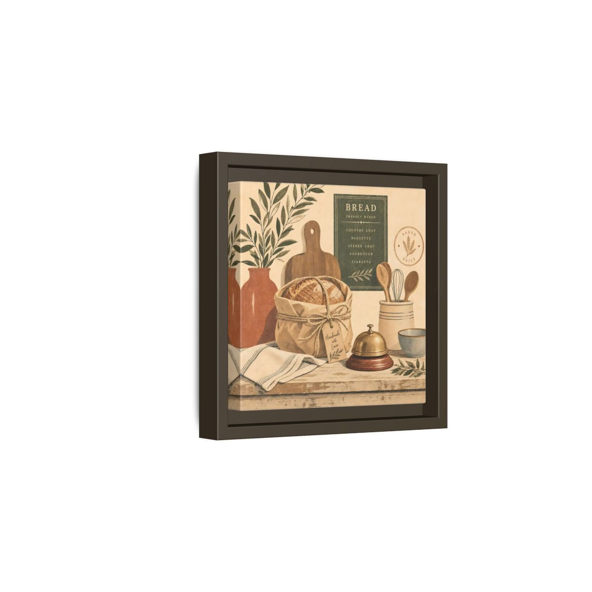Side Mockup 2. Vintage Bread Rustic Bakery shown as stretched canvas wall art