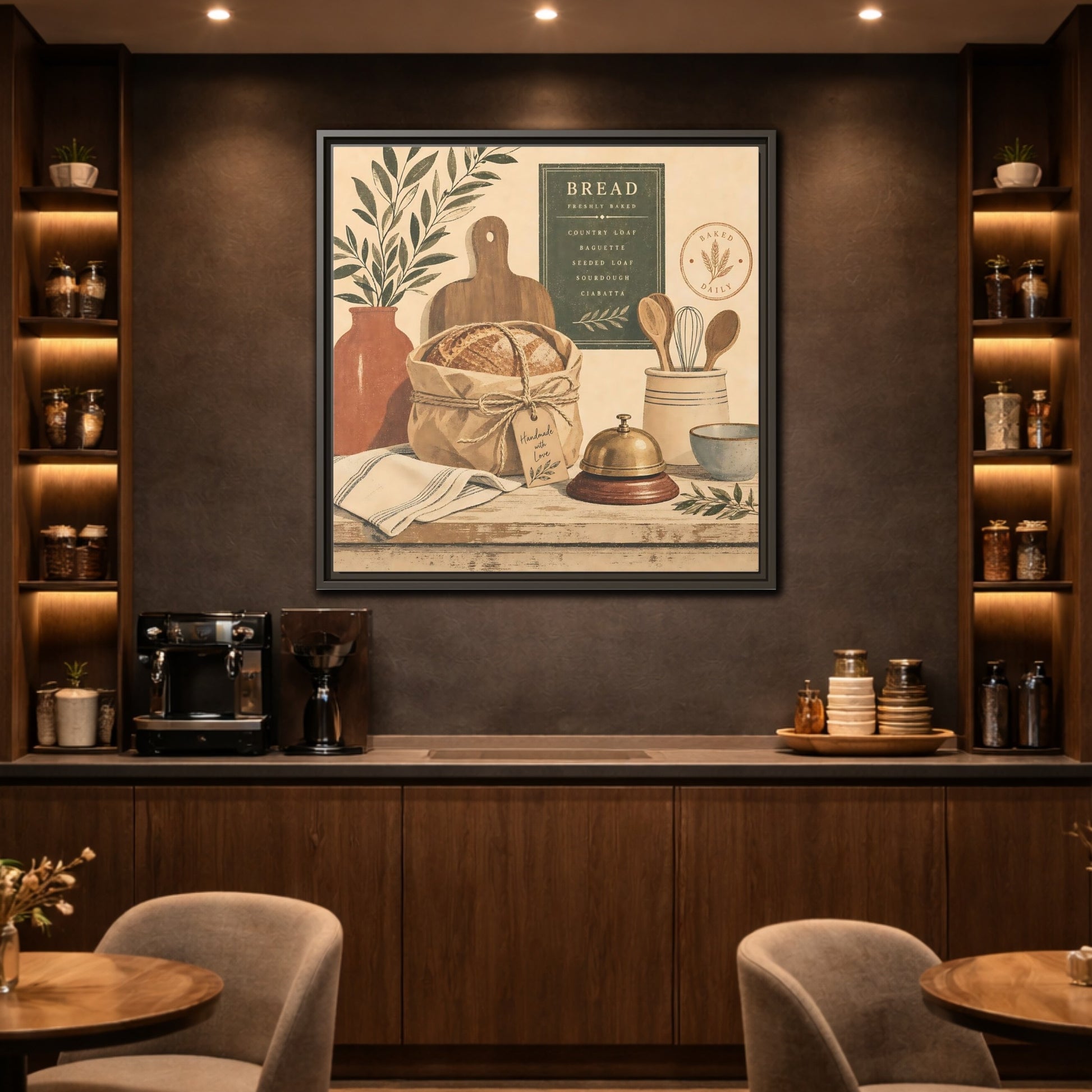 Mockup 2. Vintage Bread Rustic Bakery shown as stretched canvas wall art