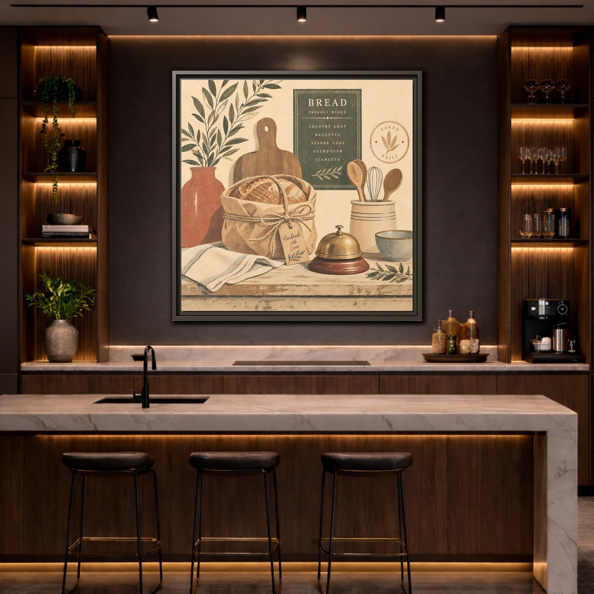 Mockup 4. Vintage Bread Rustic Bakery shown as stretched canvas wall art