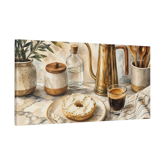 Main Mockup. Vintage Breakfast Items Neutral Kitchen Decor shown as canvas print