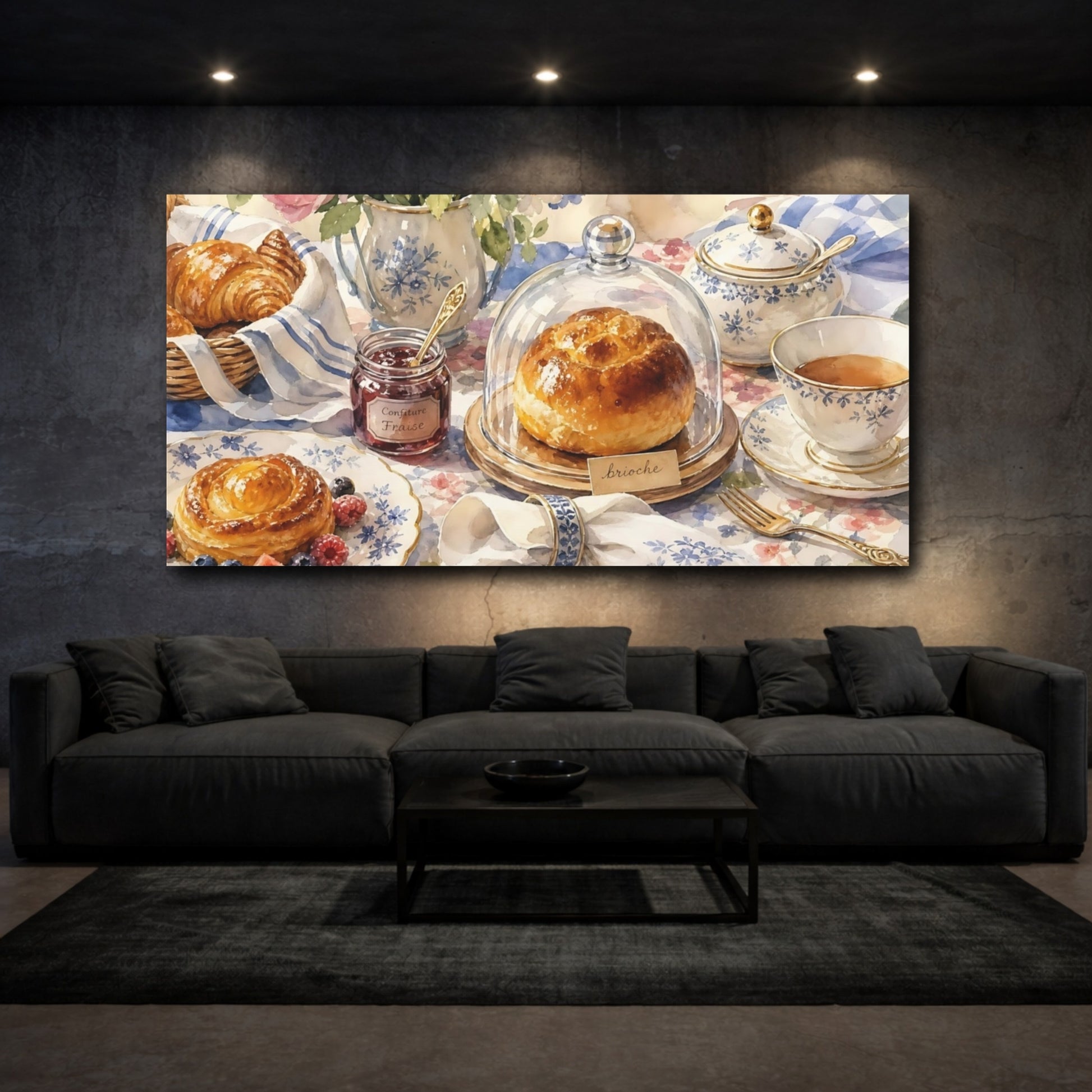 Mockup 3. Vintage Breakfast Pastel Breakfast shown as canvas print